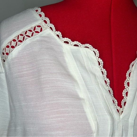 perch by Blu Pepper Short Sleeve Crochet Trim Lightweight Top Ivory Women 2XL. - Picture 2 of 7